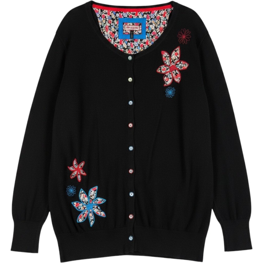 Joe Browns Cardigan Women 20/22 Black Floral Applique Knit Sweater
